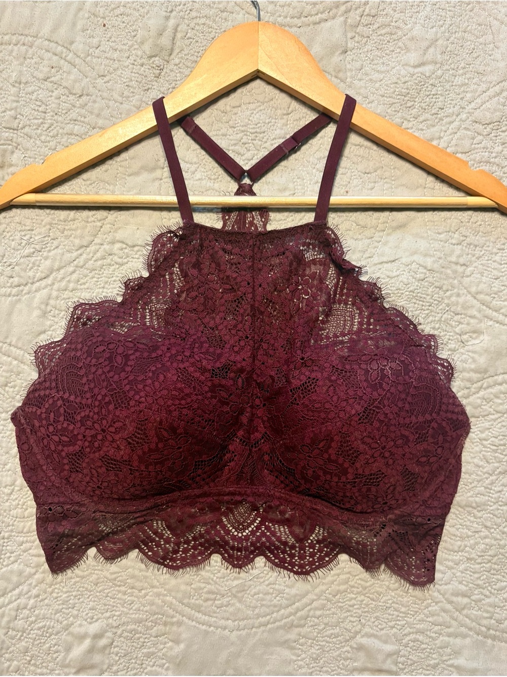 PINK Victoria's Secret Lace High-Neck Bralette in Wine